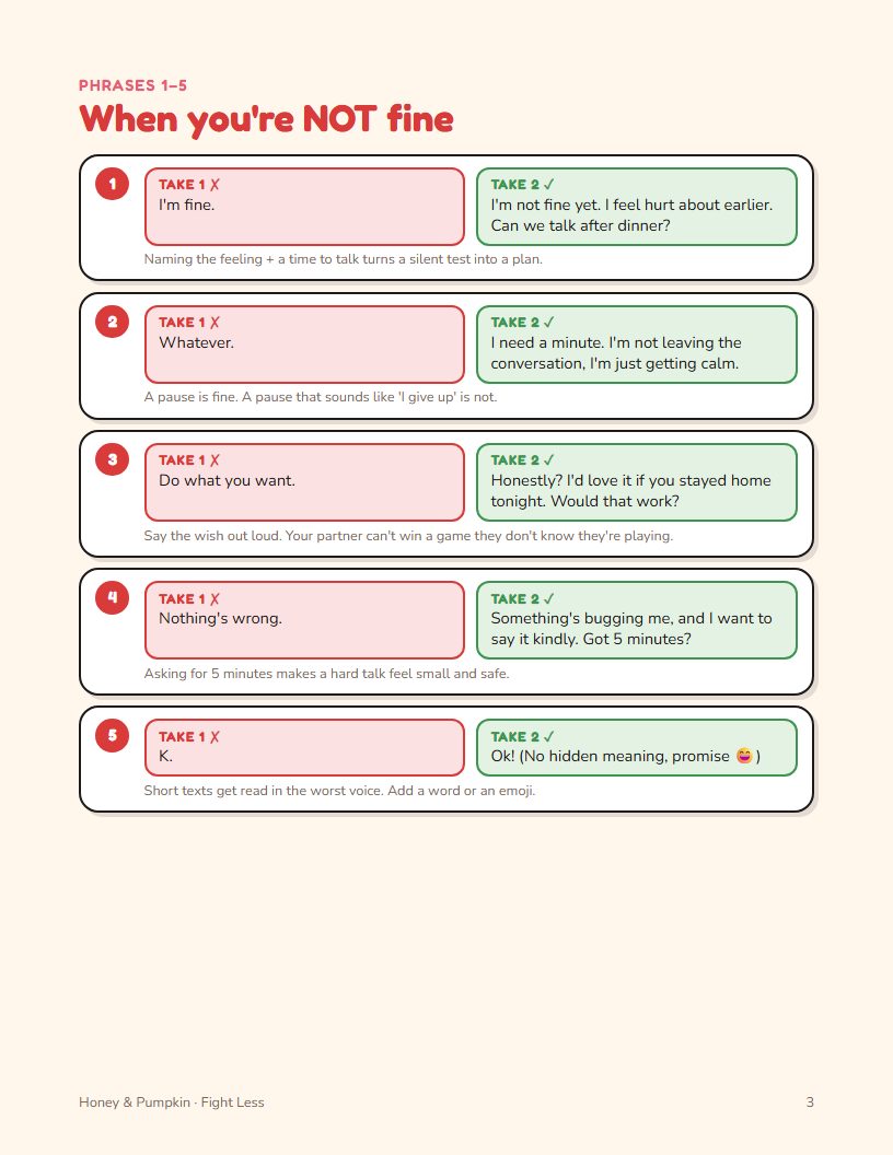 An inside page of Fight Less: 25 Phrases That Stop a Fight