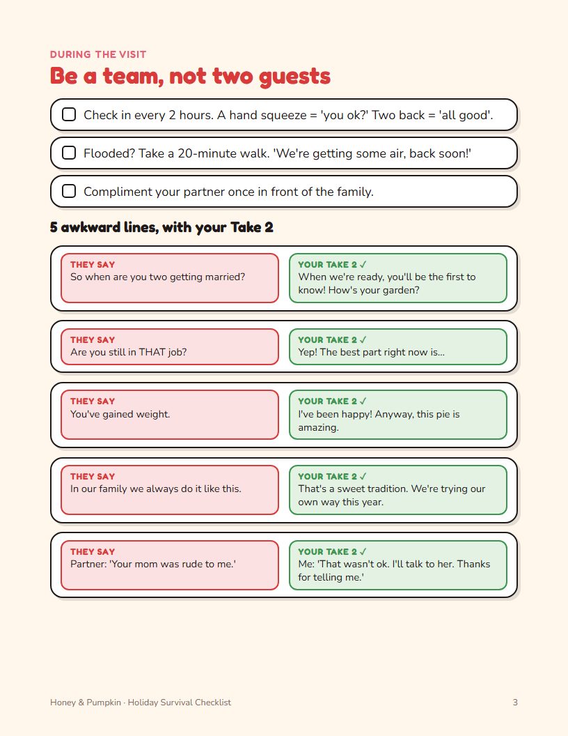 An inside page of The Holiday Survival Checklist for Couples